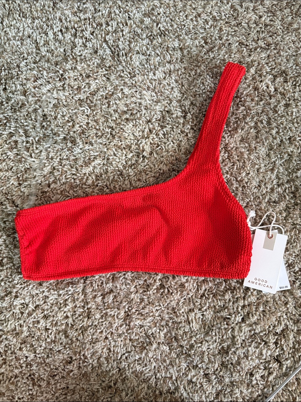 NWT Good American Red One-Shoulder Knit Bikini Top in 3/4 medium/large